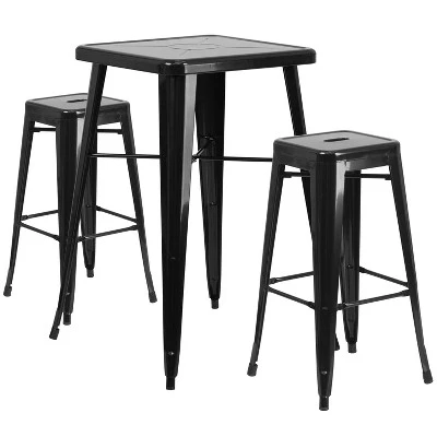 Flash Furniture Commercial Grade 23.75" Square Metal Indoor-Outdoor Bar Table Set With 2 Square Seat Backless Stools 14 Flash Furniture Commercial Grade 23.75" Square Metal Indoor-Outdoor Bar Table Set With 2 Square Seat Backless Stools - Image 12