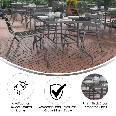 Flash Furniture Tory 31.5" X 55" Rectangular Tempered Glass Metal Table With Umbrella Hole 6 Flash Furniture Tory 31.5" X 55" Rectangular Tempered Glass Metal Table With Umbrella Hole - Image 4