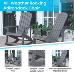 Flash Furniture Savannah Set Of 2 All-Weather Poly Resin Wood Adirondack Rocking Chairs With Cushions For Deck, Porch, And Patio -Flash Furniture GUEST 4ba7e4dd 3a58 4bcb 9190 265bfacb398f