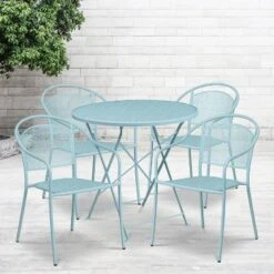 Flash Furniture Oia Commercial Grade 30" Round Indoor-Outdoor Steel Folding Patio Table Set With 4 Round Back Chairs