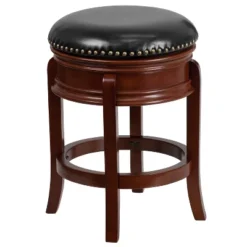 Flash Furniture 24'' High Backless Wood Counter Height Stool With Carved Apron And LeatherSoftSoft Swivel Seat -Flash Furniture GUEST 4c4db986 990b 4fc1 82d3 d2f5a2cb9594