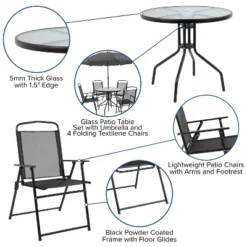 Flash Furniture Nantucket 6 Piece Patio Garden Set With Table, Umbrella And 4 Folding Chairs -Flash Furniture GUEST 4cbfc472 ad0f 4ad9 96be 7bfb28ff9299