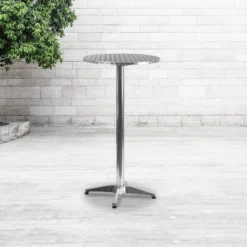 Flash Furniture Mellie 23.25" Round Aluminum Indoor-Outdoor Bar Height Table With Flip-Up Table
