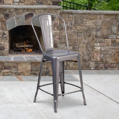 Flash Furniture 24'' High Clear Coated Indoor Counter Height Stool With Back 3 Flash Furniture 24'' High Clear Coated Indoor Counter Height Stool With Back