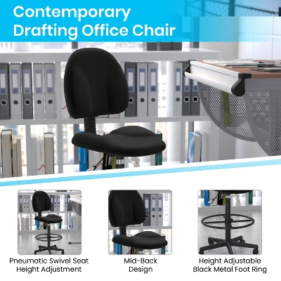 Flash Furniture Black Fabric Drafting Chair (Cylinders: 22.5''-27''H Or 26''-30.5''H) 4 Flash Furniture Black Fabric Drafting Chair (Cylinders: 22.5''-27''H Or 26''-30.5''H) - Image 2