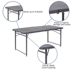 Flash Furniture 4-Foot Height Adjustable Bi-Fold Dark Gray Plastic Folding Table With Carrying Handle -Flash Furniture GUEST 4d44001d 69f5 485d 83b9 8fb045d2f65d