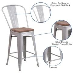 Flash Furniture 24" High Metal Counter Height Stool With Back And Wood Seat -Flash Furniture GUEST 4f3e3d5c 2495 4e59 956a fef4552cade4