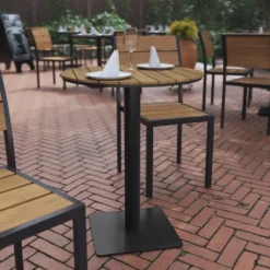 Flash Furniture Finch Commercial Grade Round 24" Table With Faux Teak Poly Slats And Steel Frame, Natural/Gray