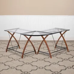 Glass L-Shape Desk With Pull-Out Keyboard Tray - Flash Furniture -Flash Furniture GUEST 5020610c 512e 49ca a10b e809fadbde83