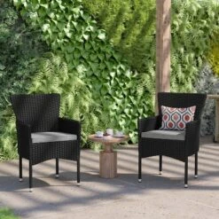 Flash Furniture Maxim Modern Wicker Patio Armchairs For Deck Or Backyard, Fade And Weather-Resistant Frames And Cushions