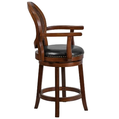 Flash Furniture 26'' High Expresso Wood Counter Height Stool With Arms, Woven Rattan Back And Black LeatherSoft Swivel Seat 9 Flash Furniture 26'' High Expresso Wood Counter Height Stool With Arms, Woven Rattan Back And Black LeatherSoft Swivel Seat - Image 7