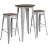 Flash Furniture 24" Round Metal Bar Table Set With Wood Top And 2 Backless Stools -Flash Furniture GUEST 51773efa d71e 438d a104 5c532f53ea17