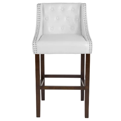 Flash Furniture Carmel Series 30" High Transitional Tufted Walnut Barstool With Accent Nail Trim 10 Flash Furniture Carmel Series 30" High Transitional Tufted Walnut Barstool With Accent Nail Trim - Image 8