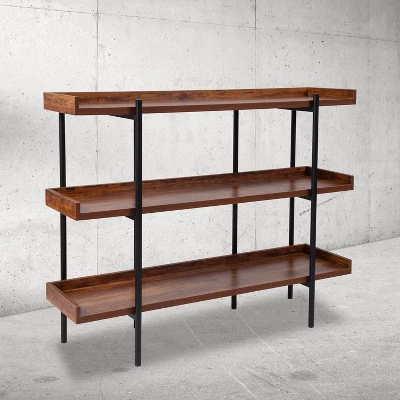 Flash Furniture Mayfair 3 Shelf 35"H Storage Display Unit Bookcase With Black Metal Frame In Rustic Wood Grain Finish 3 Flash Furniture Mayfair 3 Shelf 35"H Storage Display Unit Bookcase With Black Metal Frame In Rustic Wood Grain Finish