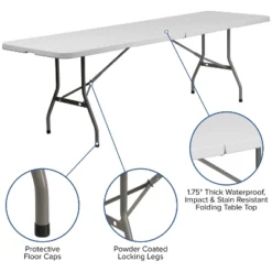 Flash Furniture 8' Bi-Fold Granite White Plastic Event/Training Folding Table Set With 10 Folding Chairs