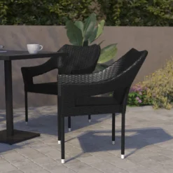 Flash Furniture Ethan Set Of 2 Commercial Grade Stacking Patio Chairs, All Weather PE Rattan Wicker Patio Dining Chairs