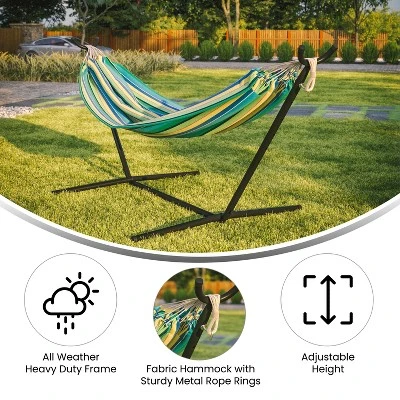Flash Furniture Lola 2 Person Hammock With Stand And Premium Carry Bag, Cotton Hammock With Space Saving Steel Stand, 450 LBS. Static Weight Capacity 6 Flash Furniture Lola 2 Person Hammock With Stand And Premium Carry Bag, Cotton Hammock With Space Saving Steel Stand, 450 LBS. Static Weight Capacity - Image 4