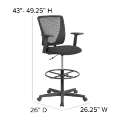 Flash Furniture Ergonomic Mid-Back Mesh Drafting Chair With Black Fabric Seat, Adjustable Foot Ring And Adjustable Arms -Flash Furniture GUEST 54ec77cf d7b5 41eb 9ffd 2b6e3e397752