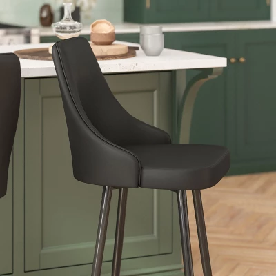 Flash Furniture Shelly Set Of 2 Commercial LeatherSoft Counter Height Bar Stools With Solid Black Metal Frames And Chrome Accented Feet And Footrests 8 Flash Furniture Shelly Set Of 2 Commercial LeatherSoft Counter Height Bar Stools With Solid Black Metal Frames And Chrome Accented Feet And Footrests - Image 6