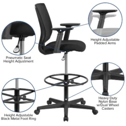 Flash Furniture Ergonomic Mid-Back Mesh Drafting Chair With Black Fabric Seat, Adjustable Foot Ring And Adjustable Arms -Flash Furniture GUEST 58130907 f198 470e 9f0a 0c224b425379