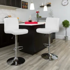 Flash Furniture Contemporary Vinyl Adjustable Height Barstool With Rolled Seat And Chrome Base
