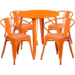 Flash Furniture Commercial Grade 30" Round Metal Indoor-Outdoor Table Set With 4 Arm Chairs -Flash Furniture GUEST 589f4bf9 27e2 4c21 bbee 7ad2556c0e50