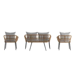 Flash Furniture Evin Boho 4 Piece Indoor/Outdoor Rope Rattan Patio Conversation Set With Tempered Glass Top Coffee Table And Cushions -Flash Furniture GUEST 58ef5c4c 66d1 4fd6 a81c 2e6d938866bd