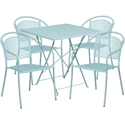 Flash Furniture Oia Commercial Grade 28" Square Indoor-Outdoor Steel Folding Patio Table Set With 4 Round Back Chairs 6 Flash Furniture Oia Commercial Grade 28" Square Indoor-Outdoor Steel Folding Patio Table Set With 4 Round Back Chairs - Image 4