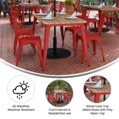 Flash Furniture Declan Commercial Indoor/Outdoor Dining Table With Umbrella Hole, 30" X 60" All Weather Poly Resin Top And Steel Base -Flash Furniture GUEST 5a3f83dc 965c 4437 86c2 b38d77273e60