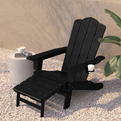 Flash Furniture Halifax HDPE Adirondack Chair With Cup Holder And Pull Out Ottoman, All-Weather HDPE Indoor/Outdoor Lounge Chair 5 Flash Furniture Halifax HDPE Adirondack Chair With Cup Holder And Pull Out Ottoman, All-Weather HDPE Indoor/Outdoor Lounge Chair - Image 3