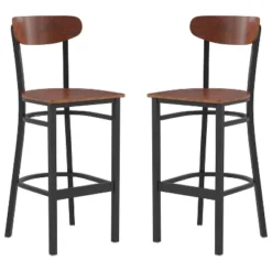 Flash Furniture Wright Set Of 2 Commercial Grade Barstools With 500 LB. Capacity Steel Frame, Solid Wood Seat, And Boomerang Back -Flash Furniture GUEST 5c28cc29 1329 43c1 a985 431940f914e2