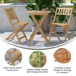 Flash Furniture Indoor/Outdoor Acacia Wood Folding Table And 2 Chair Bistro Set In Natural -Flash Furniture GUEST 5cd619d0 18e0 427f 95c5 20bbf8dae96c