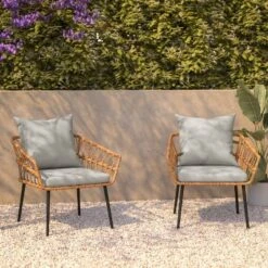 Flash Furniture Evin Set Of 2 Boho Indoor/Outdoor Rope Rattan Wicker Patio Chairs With All-Weather Cushions -Flash Furniture GUEST 5dffb3a5 4309 4537 846d 886d70f643cd
