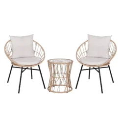 Flash Furniture Devon 3-Piece Indoor/Outdoor Bistro Set, Papasan Style Rattan Rope Chairs, Glass Top Side Table & Cushions -Flash Furniture GUEST 5e820287 7f3d 487a a4ad a732527f4743