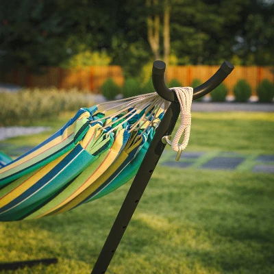 Flash Furniture Lola 2 Person Hammock With Stand And Premium Carry Bag, Cotton Hammock With Space Saving Steel Stand, 450 LBS. Static Weight Capacity 5 Flash Furniture Lola 2 Person Hammock With Stand And Premium Carry Bag, Cotton Hammock With Space Saving Steel Stand, 450 LBS. Static Weight Capacity - Image 3