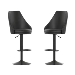 Flash Furniture Chrishelle Set Of 2 Commercial Adjustable Height Barstools With Upholstered Tufted Seats And Pedestal Base With Footring, Black -Flash Furniture GUEST 5feeb06e 2a86 4f52 818c 223ad78612b0