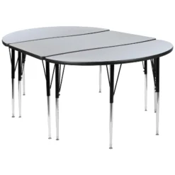 Flash Furniture 3 Piece 76" Oval Wave Flexible Grey Thermal Laminate Activity Table Set - Standard Height Adjustable Legs -Flash Furniture GUEST 608cea78 959e 4231 bd63 6e84ac1631f2
