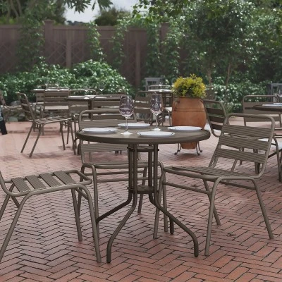 Flash Furniture Bellamy 31.5'' Round Tempered Glass Metal Table 3 Flash Furniture Bellamy 31.5'' Round Tempered Glass Metal Table