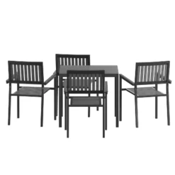 Flash Furniture Harris 5 Piece Commercial Indoor/Outdoor Table And Chairs With Black Poly Resin Slatted Backs And Seats -Flash Furniture GUEST 6205964c 0078 408c a5eb 38408a39bc47