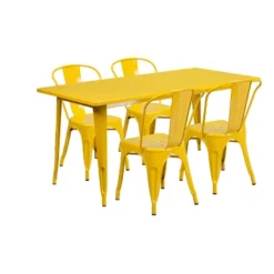 Flash Furniture Commercial Grade 31.5" X 63" Rectangular Metal Indoor-Outdoor Table Set With 4 Stack Chairs 13 Flash Furniture Commercial Grade 31.5" X 63" Rectangular Metal Indoor-Outdoor Table Set With 4 Stack Chairs -Flash Furniture GUEST 6329cb57 8375 4556 9833 d7fc4404e63c