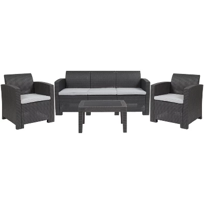 Flash Furniture 4 Piece Outdoor Faux Rattan Chair, Sofa And Table Set 4 Flash Furniture 4 Piece Outdoor Faux Rattan Chair, Sofa And Table Set - Image 2