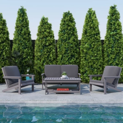 Flash Furniture Charlestown All-Weather Poly Resin Wood Adirondack Style Deep Seat Patio Loveseat With Cushions 4 Flash Furniture Charlestown All-Weather Poly Resin Wood Adirondack Style Deep Seat Patio Loveseat With Cushions - Image 2