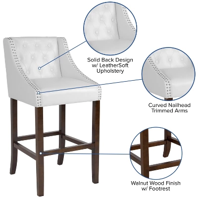 Flash Furniture Carmel Series 30" High Transitional Tufted Walnut Barstool With Accent Nail Trim 4 Flash Furniture Carmel Series 30" High Transitional Tufted Walnut Barstool With Accent Nail Trim - Image 2