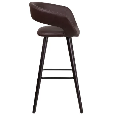 Flash Furniture Brynn Series 29'' High Contemporary Vinyl Rounded Back Barstool With Cappuccino Wood Frame 9 Flash Furniture Brynn Series 29'' High Contemporary Vinyl Rounded Back Barstool With Cappuccino Wood Frame - Image 7