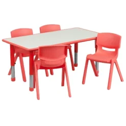 Flash Furniture 23.625"W X 47.25"L Rectangular Plastic Height Adjustable Activity Table Set With 4 Chairs -Flash Furniture GUEST 66d36f7e afac 4ee5 95c0 5846095269e9