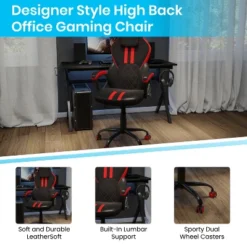 Flash Furniture Ergonomic Office Computer Chair - Adjustable Black And Red Designer Gaming Chair - 360° Swivel - Red Dual Wheel Casters -Flash Furniture GUEST 66e212fa 3abb 4931 9c16 8361a90f8f25