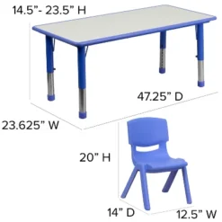 Flash Furniture 23.625"W X 47.25"L Rectangular Plastic Height Adjustable Activity Table Set With 6 Chairs -Flash Furniture GUEST 68c5d6f3 0e36 4119 b9ad e2a9ebcad48c