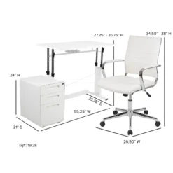 Flash Furniture Work From Home Kit - White Adjustable Computer Desk, LeatherSoft Office Chair And Inset Handle Locking Mobile Filing Cabinet -Flash Furniture GUEST 68d54135 c246 4095 b576 72ab85c4a559