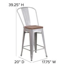 Flash Furniture 24" High Metal Counter Height Stool With Back And Wood Seat -Flash Furniture GUEST 68e0118f 3fa4 4975 9db3 439ed0b04e2c