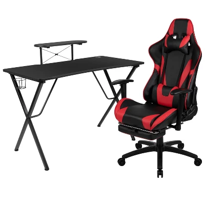 Flash Furniture Gaming Desk And Footrest Reclining Gaming Chair Set With Cup Holder, Headphone Hook, And Monitor/Smartphone Stand 14 Flash Furniture Gaming Desk And Footrest Reclining Gaming Chair Set With Cup Holder, Headphone Hook, And Monitor/Smartphone Stand - Image 12